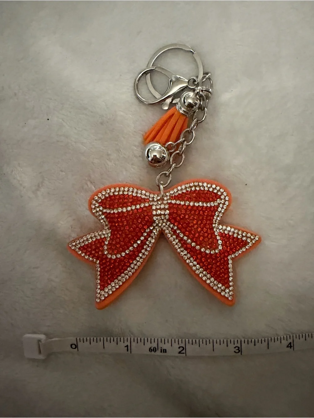 Orange & White Rhinestone Bow Keychain Charm